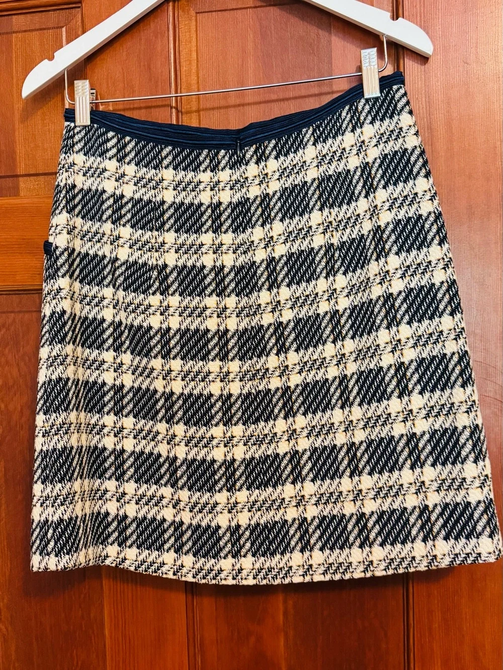 Sandro Navy and Cream Cropped Tweed Blazer and Skirt